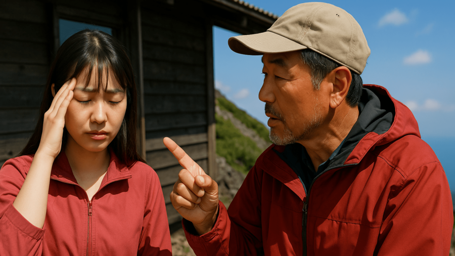 頭痛を訴える登山初心者の女性