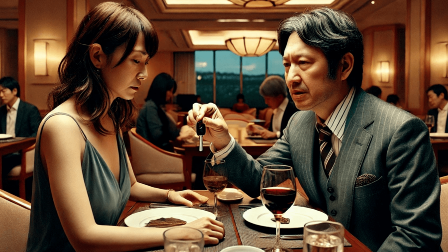 熟年男性と若い女性がマッチングアプリで出会い不倫の予感をはらむ初デート