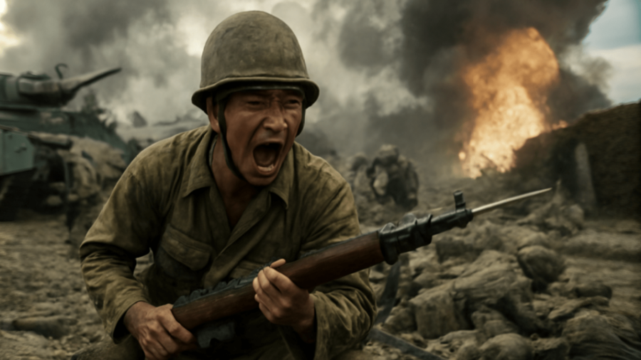 戦争中アメリカ兵に果敢に攻める日本兵